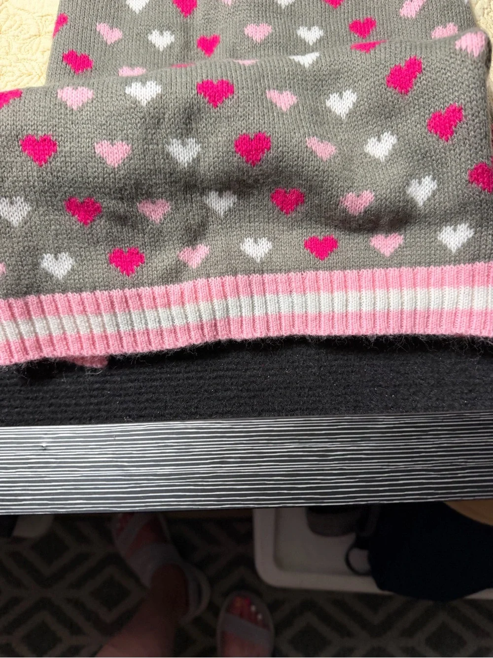 Gray Heart-Print dog Sweater with Pink & White Accents